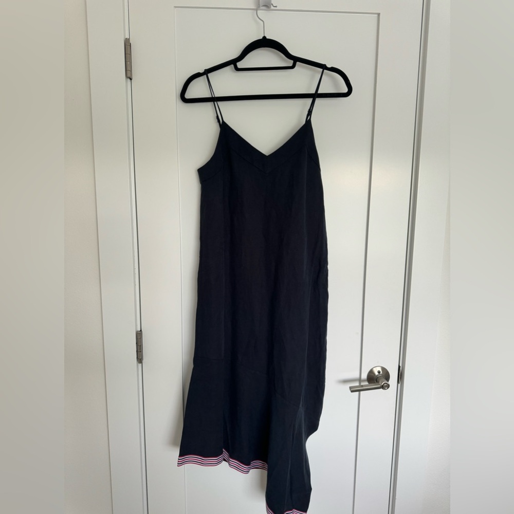 Equipment Jada Dress - silk & linen - Navy with red white & blue trim 🇺🇸 XS